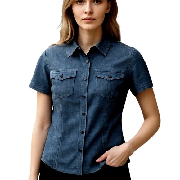 Sonoma Medium Women's Blue Denim Button Up Top Shirt Blouse Miss Size 8 10 M - Picture 1 of 6